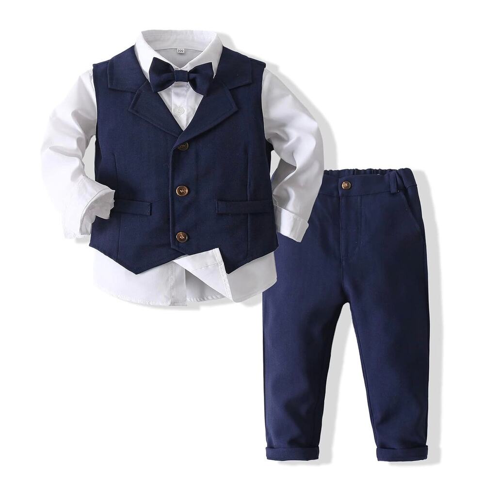 Navy Blue Toddler 3T Tux Suit Formal Wedding Party Bowtie Tuxedo Vest